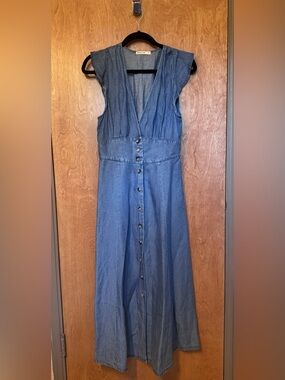 Marine Layer Blue Denim Button-Front Maxi Dress